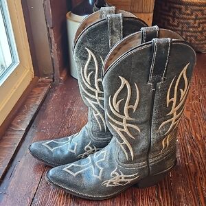 Justin Bent Rail Distressed Leather Embroidered Cross Cowgirl Boots Women's 8